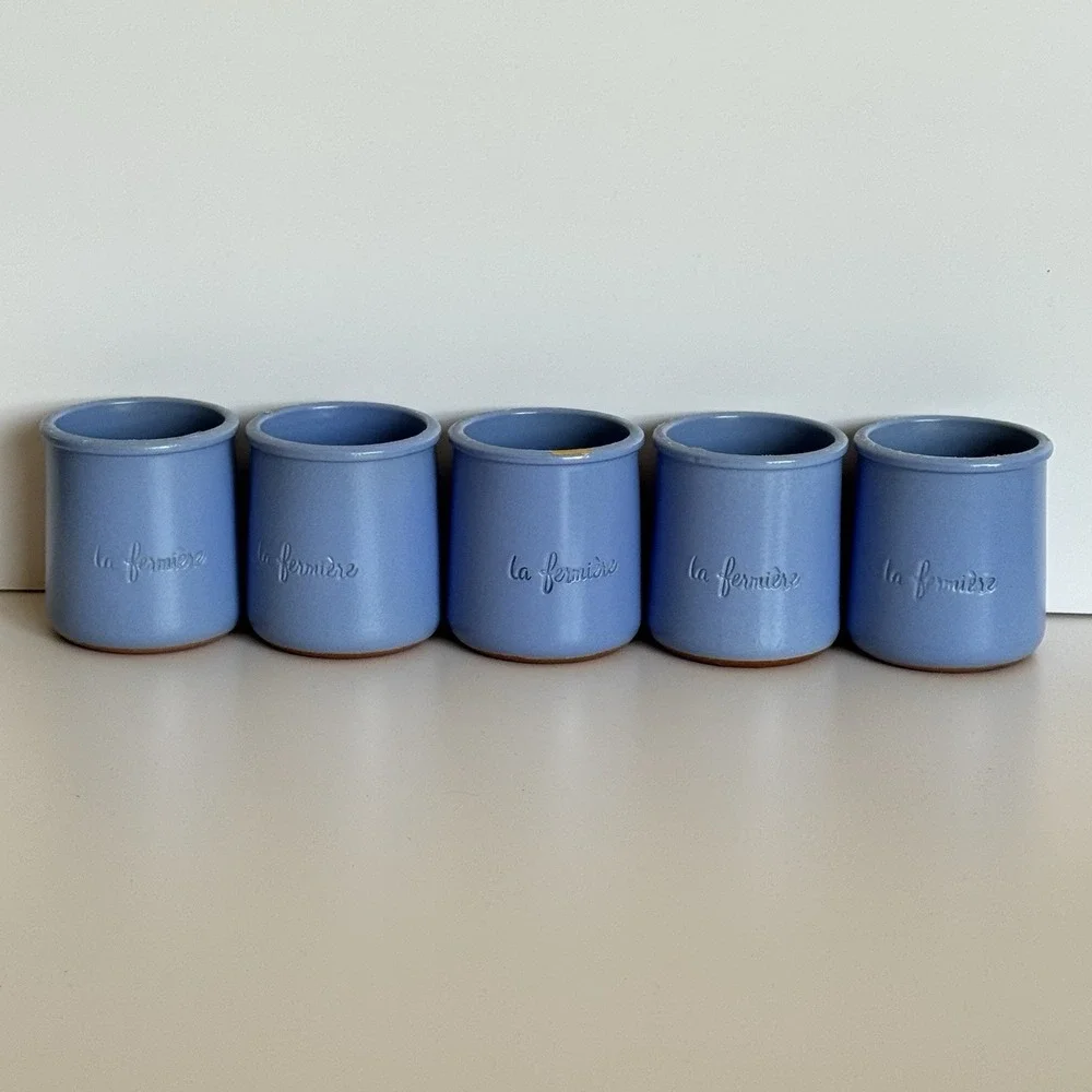 La‎ Fermière Periwinkle Stoneware Yogurt Pots Ramekins Set of 5 France